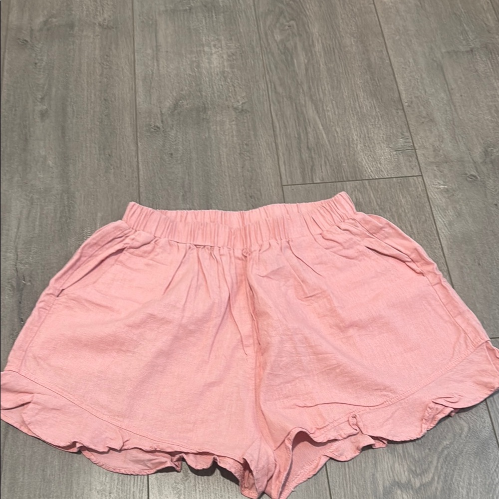 MINKPINK Pink Shorts with Ruffled Hem Size Small